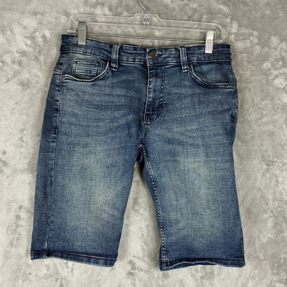 Nick Danger Mens Blue Denim Jean Shorts Sz W30 Slim Fit Medium Wash Embroidered